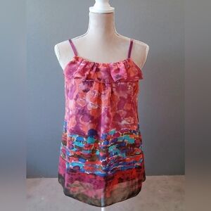 Vtg Y2K Studio Y Ruffle Colorful Sheer Psychadelic Womans Juniors Medium Fairy